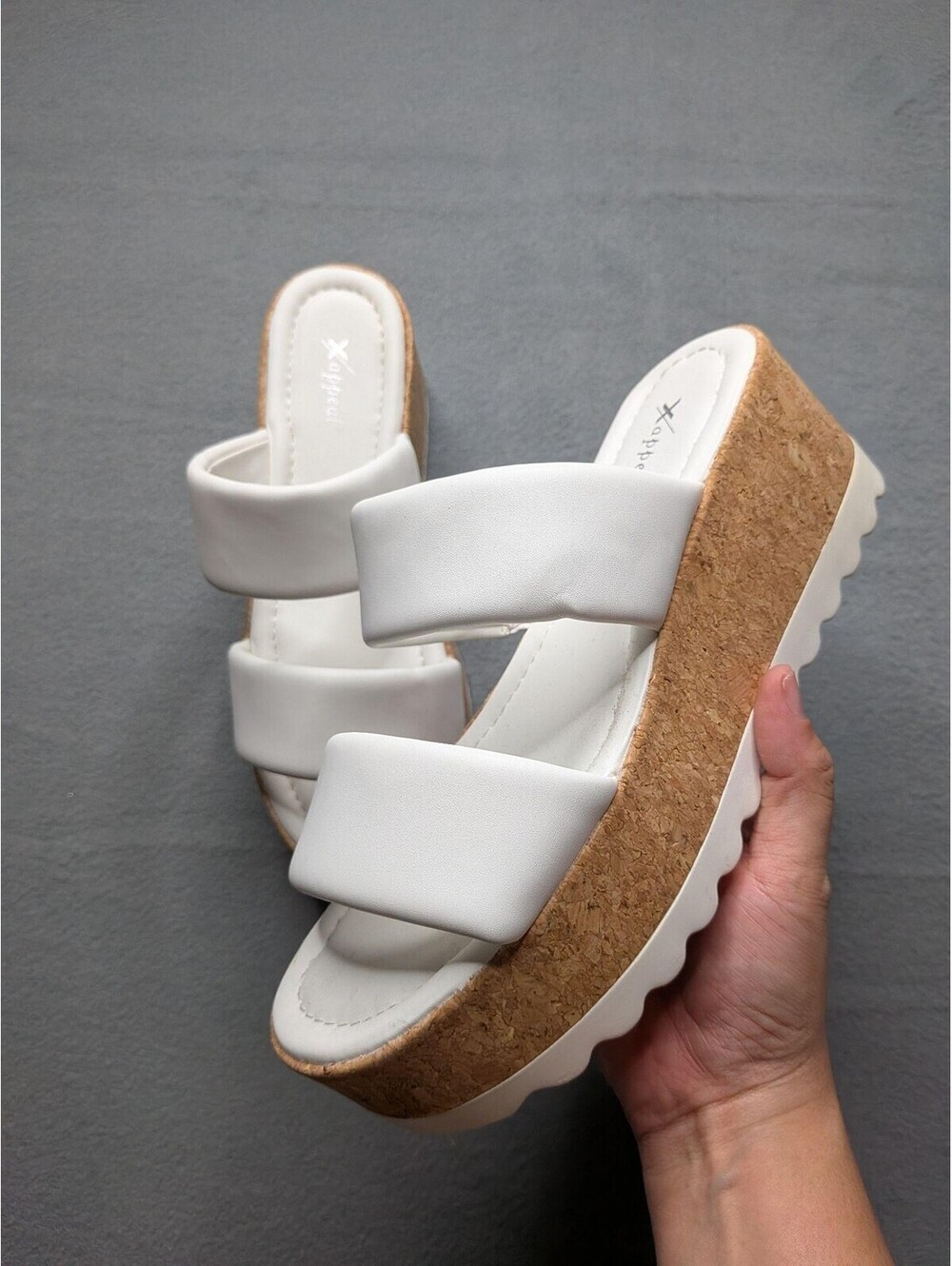 X-Appeal Sandals Womens Size 6 White Double Strap Platform Wedge Slide Comfort